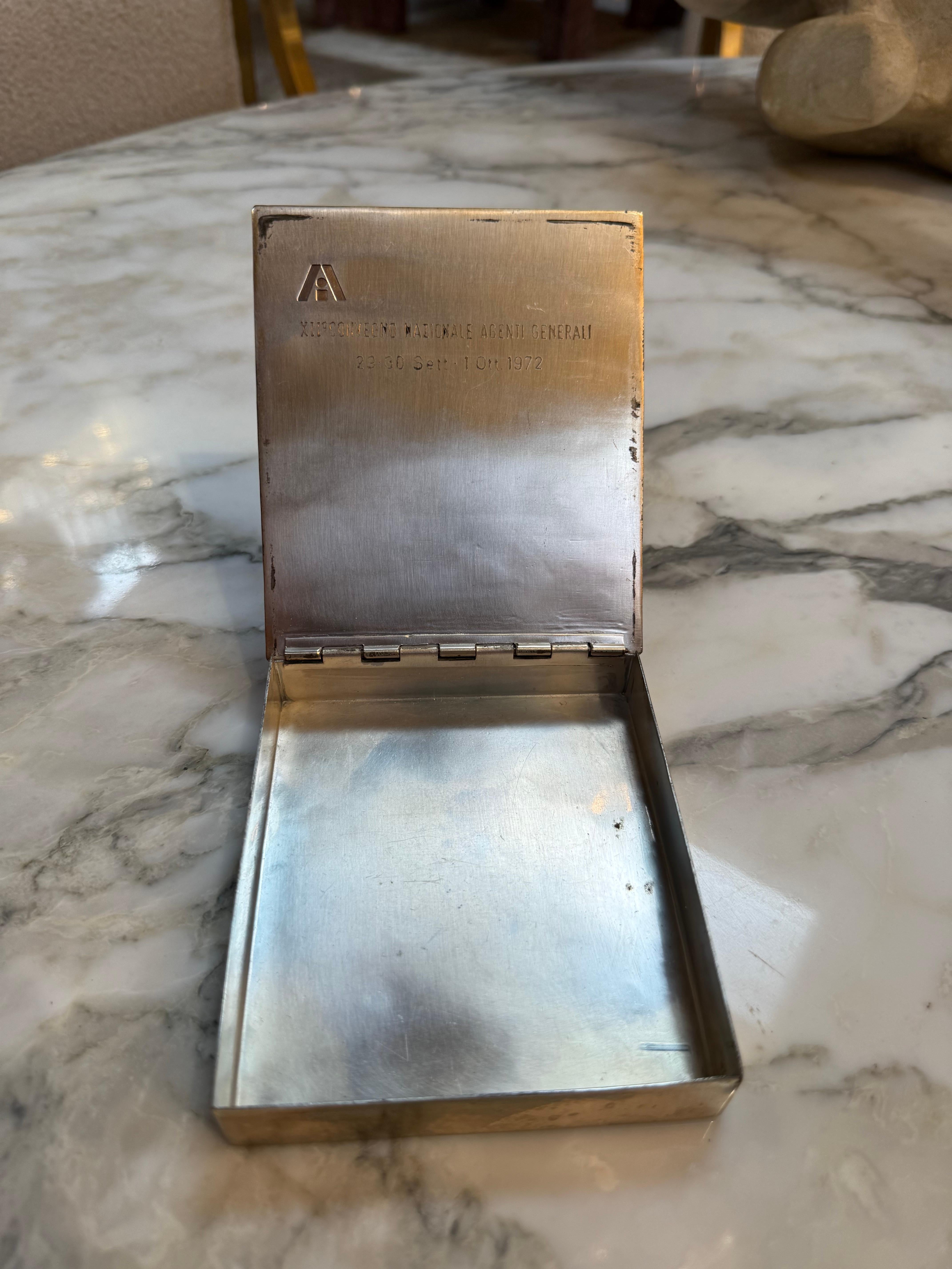 Italian Embossed Metal Box with Geometric Sunburst Pattern For Sale