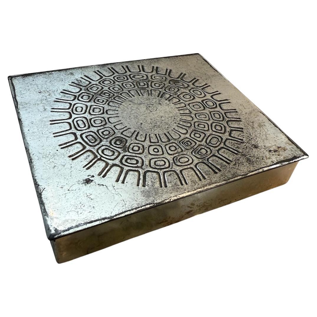 Embossed Metal Box with Geometric Sunburst Pattern For Sale