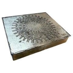 Embossed Metal Box with Geometric Sunburst Pattern