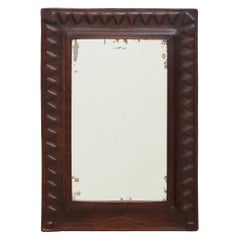 Hand Stitched Leather Wall Mirror, Embossed Design, France, 1960s