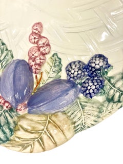 Large French Glazed Majolica Serving Platter with a Decor of Fruits