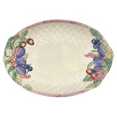 Antique French Majolica Embossed Oval Serving Platter with Decoration of Fruit