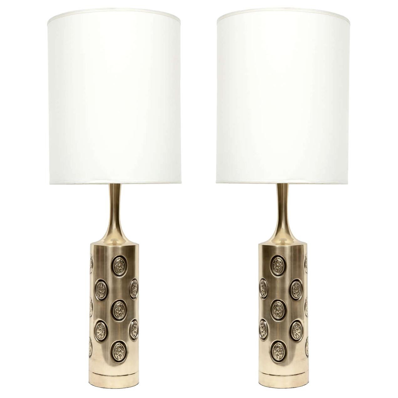 Embossed Satin Brass Lamps by Laurel