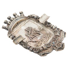 Embossed silver ashtray with a sailing ship