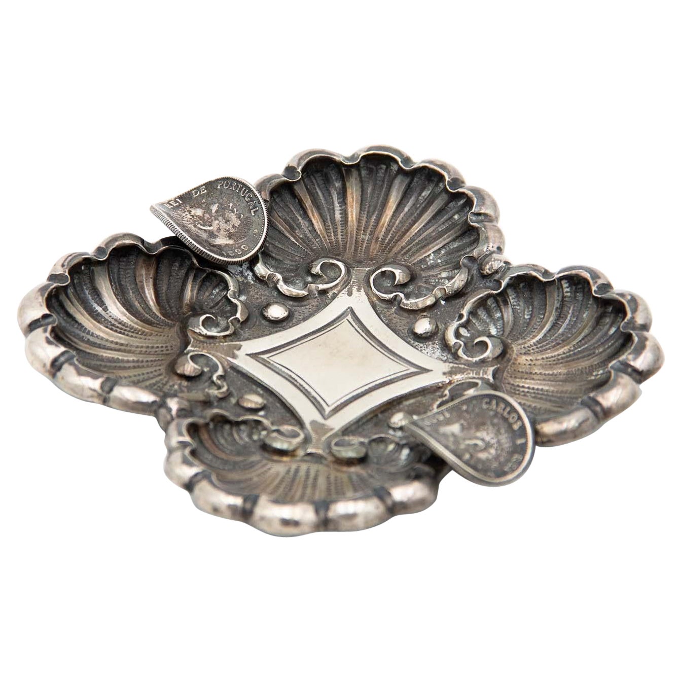 Embossed silver ashtray with shells