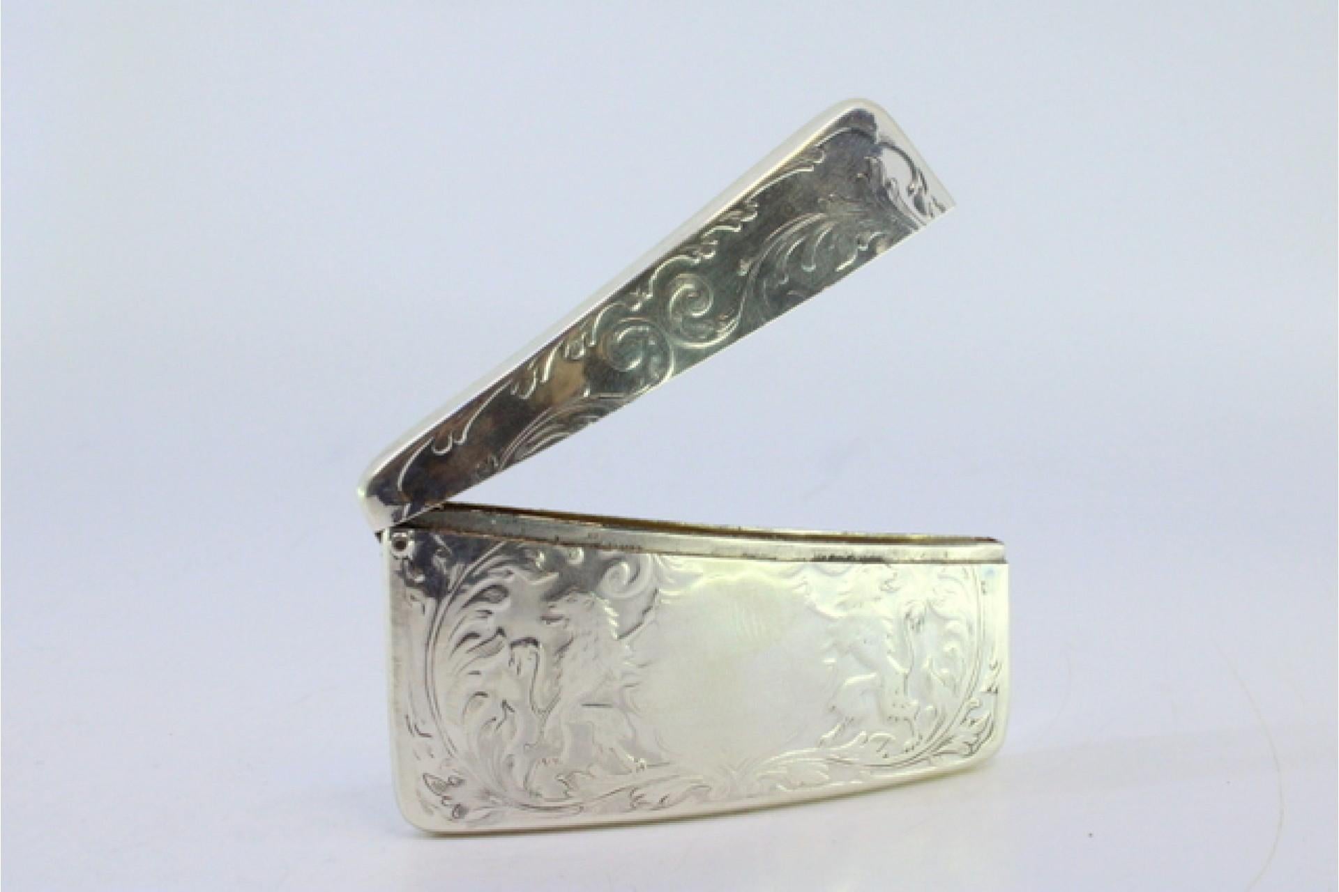 European Embossed silver card case with coat of arms between lions For Sale