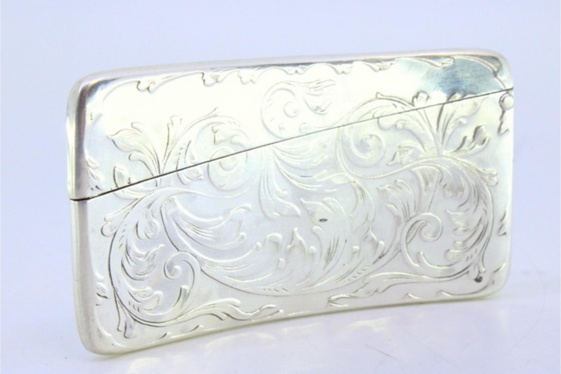 Silver Embossed silver card case with coat of arms between lions For Sale