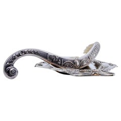 Embossed silver crumb tray & brush with garlands & floral motifs