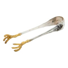 Embossed silver ice tongs