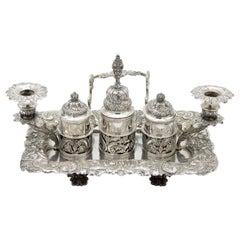 Embossed silver inkwell with three ink tanks