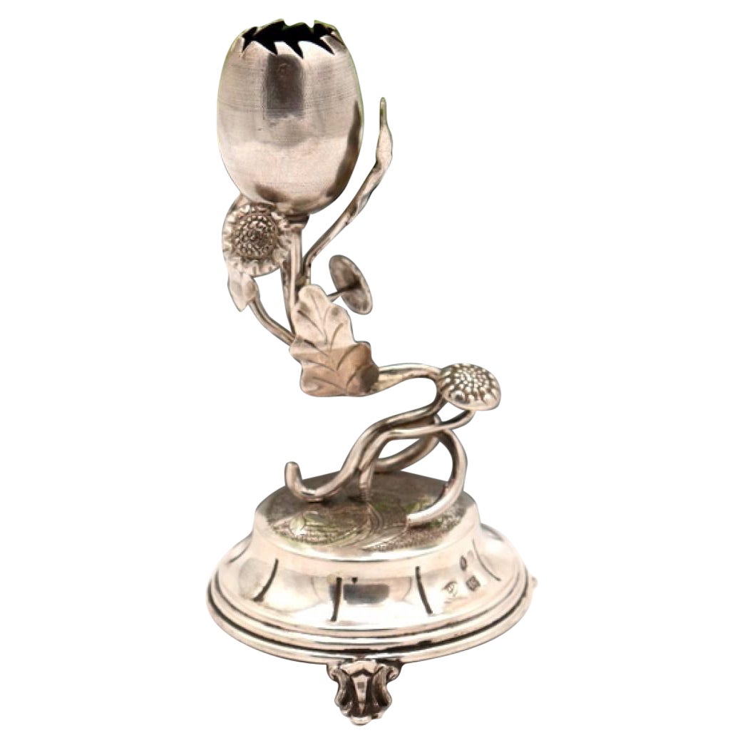 Embossed silver toothpick holder with chalice