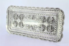 Embossed silver tray w/ Hindu deities & monogram card