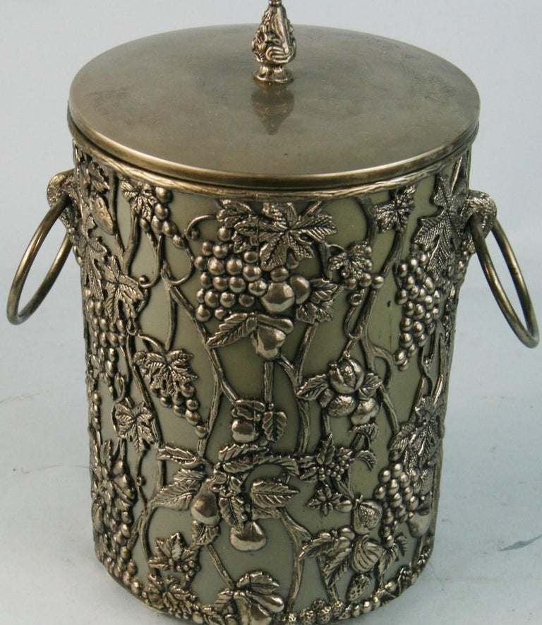 Embossed Vines and Grapes Ice Bucket In Good Condition For Sale In Douglas Manor, NY