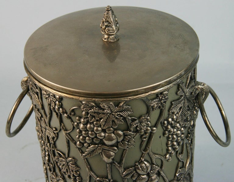 Brass Embossed Vines and Grapes Ice Bucket For Sale