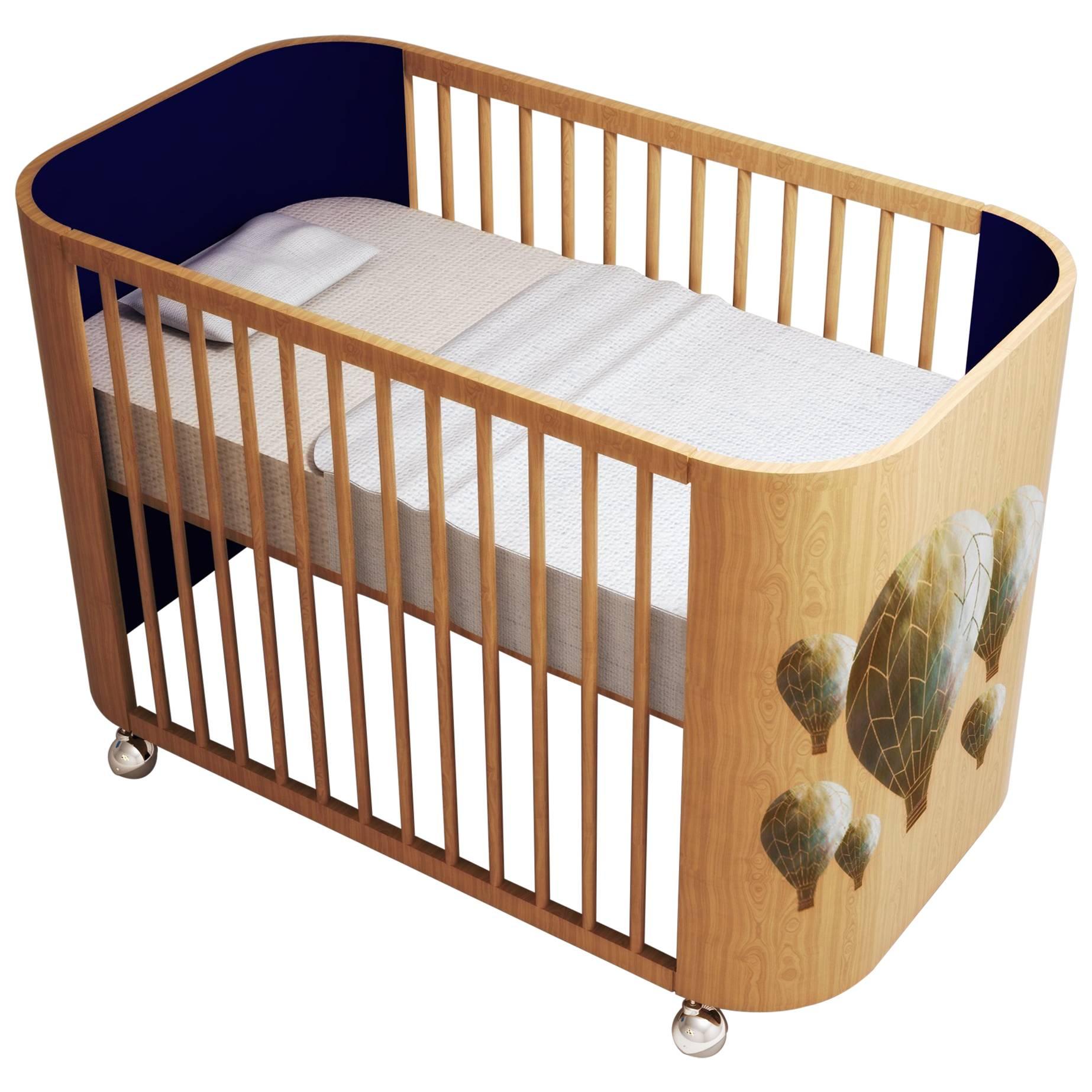 Embrace Adventure Crib in Beech Wood and Navy Blue by MISK Nursery For Sale