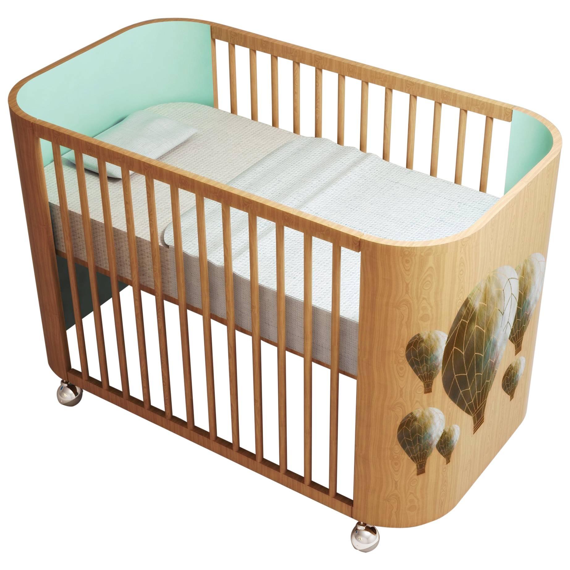 Embrace Adventure Crib in Beech Wood & Light Celadon Green by MISK Nursery For Sale