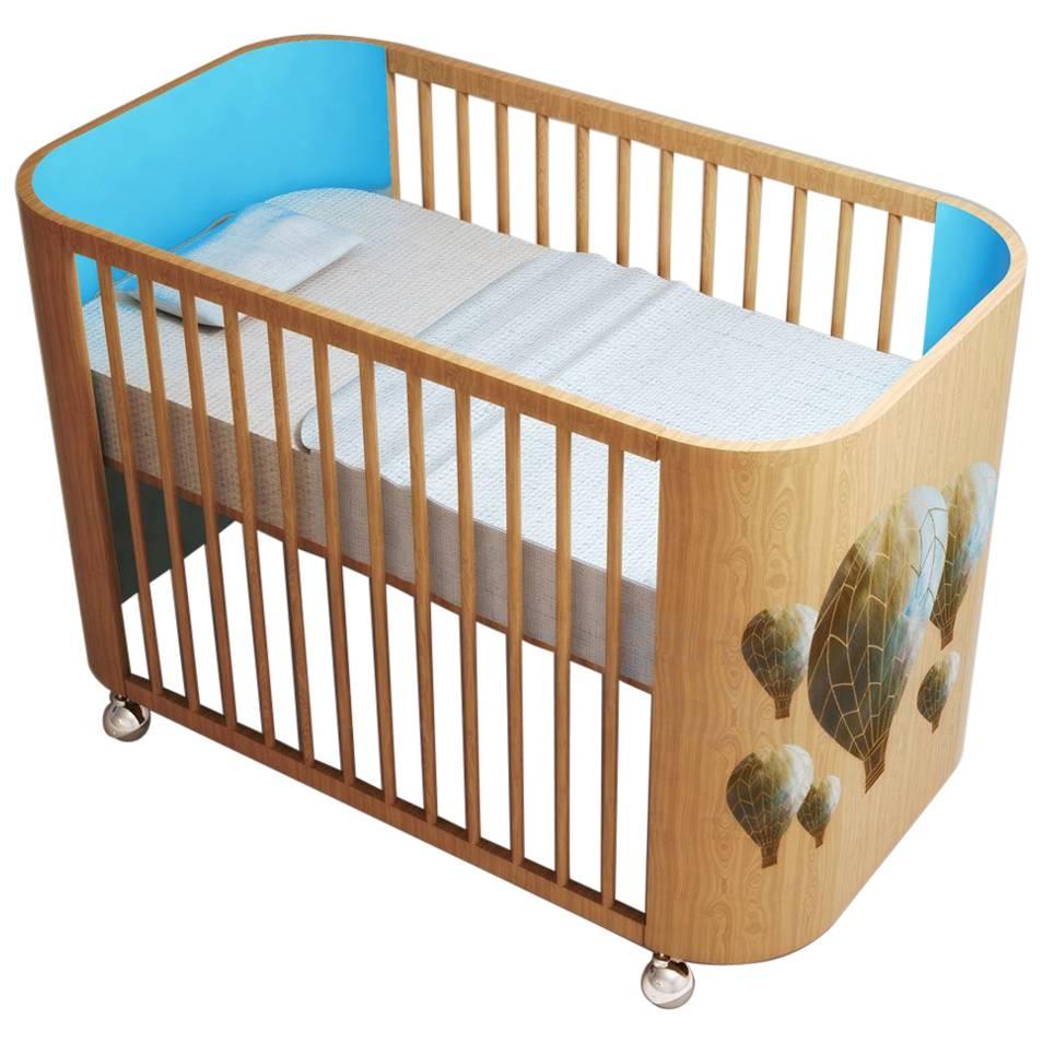 Embrace Adventure Crib in Beechwood and Turquoise by MISK Nursery For Sale
