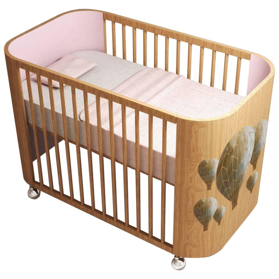 Embrace Adventure Crib in Beechwood & Cotton Candy Pink by Misk Nursery For Sale