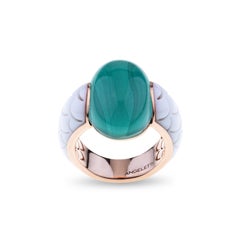 Embrace, Ceramique and Rose Gold Ring with Cabochon Malachite