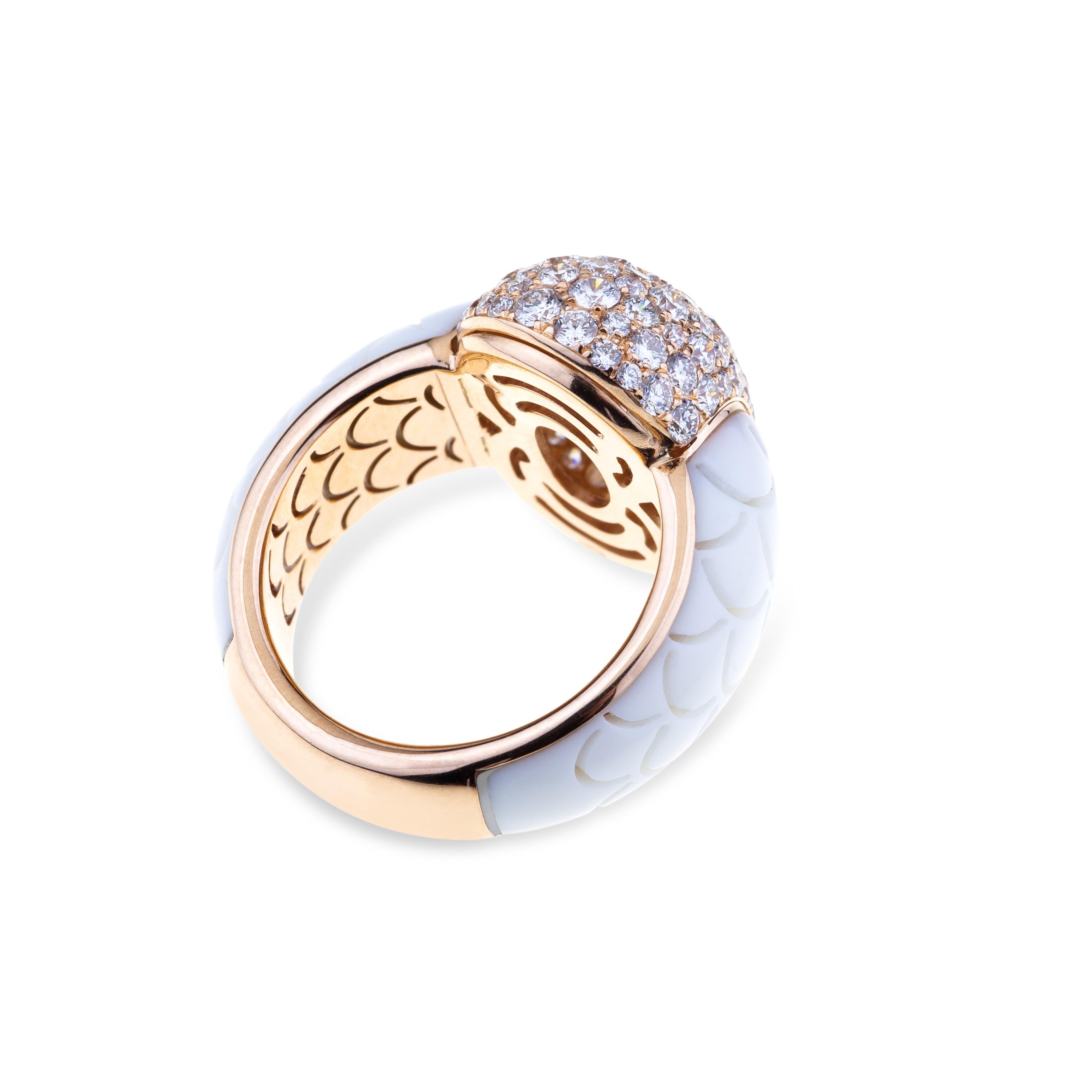 Modern Embrace, Ceramique and Rose Gold Ring with Full Cabochon of Diamond For Sale