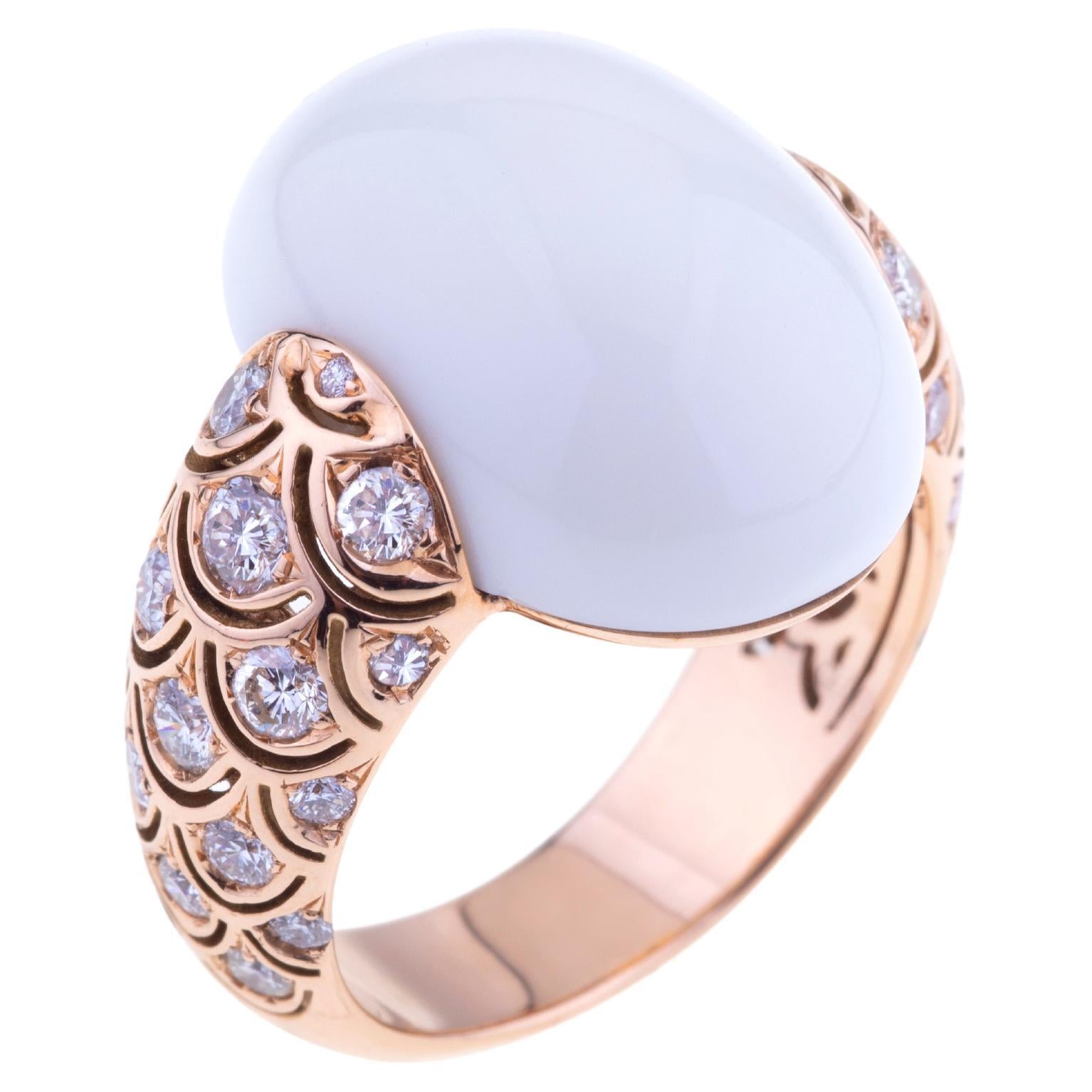 Embrace by Angeletti, Rose Gold Ring with Ceramic Cabochon and Diamonds For Sale