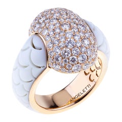 Embrace, Ceramique and Rose Gold Ring with Full Cabochon of Diamond