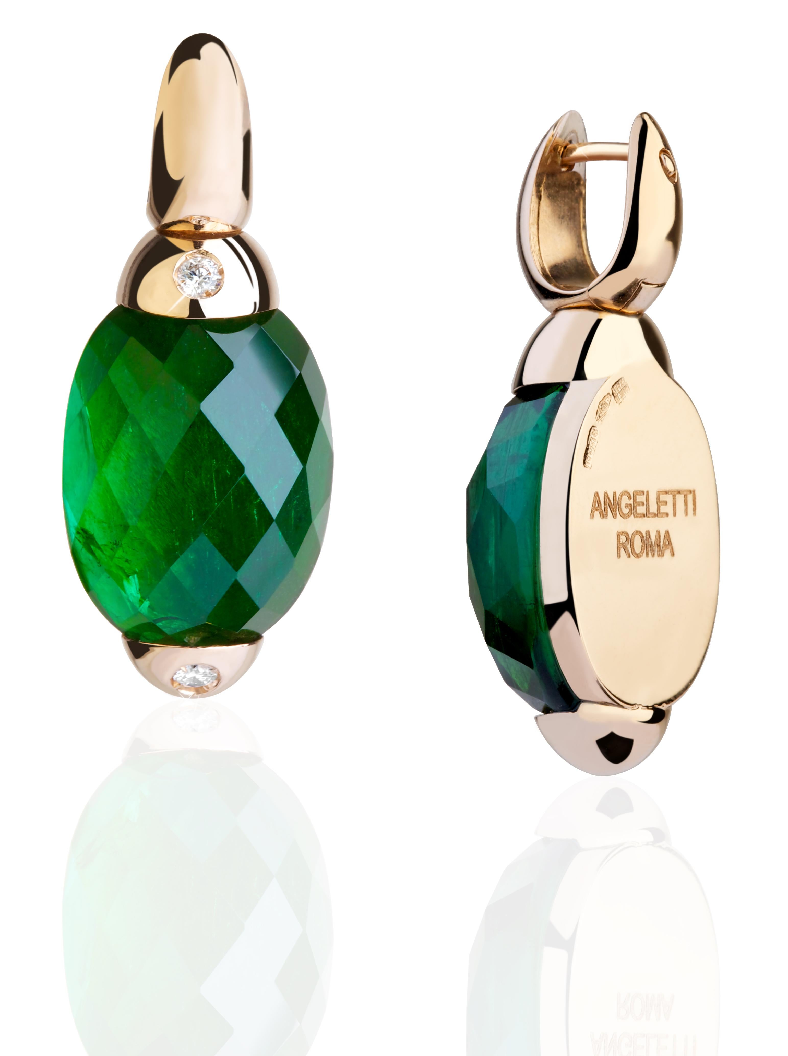 Angeletti Embrace Classic with Green Tourmaline, Diamonds Gold Hoop Earrings
The Embrace Collection is a Masterpiece of Angeletti Jewellery. The First Piece of the Collection was the Ring, which Resulted as a Very Modern Concept Available With