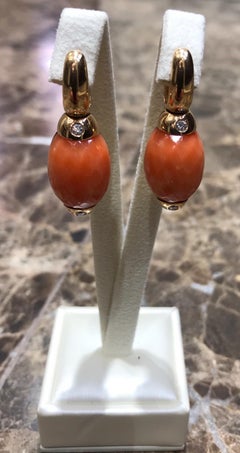 Embrace Classic with Red Coral, Diamonds for Gold Hoop Earrings