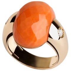 Embrace Classic with Red Mediterannean Coral, Diamonds Gold Ring
