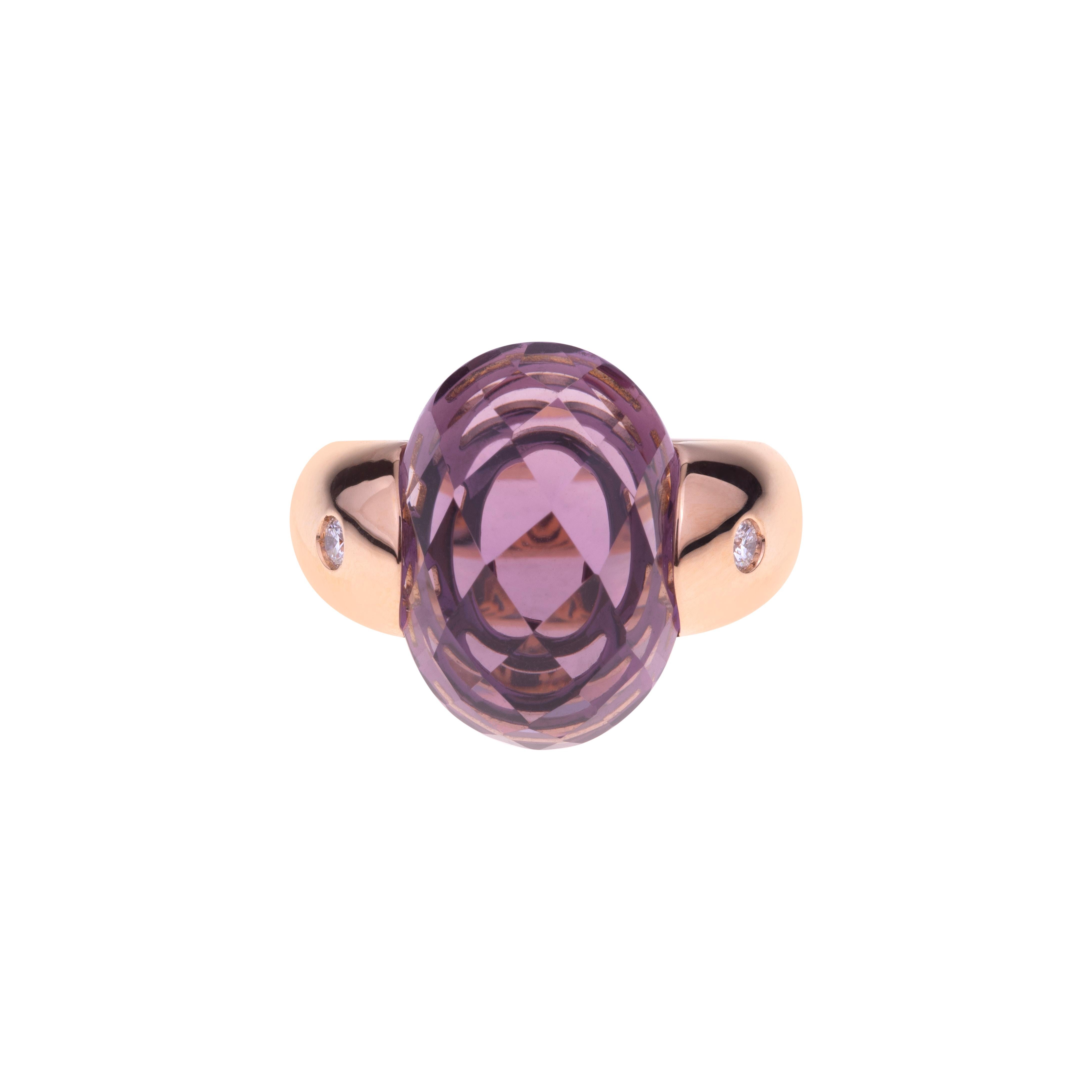 Embrace Collection by Angeletti. Rose Gold Ring With Amethyst and Diamonds In New Condition For Sale In Roma, IT
