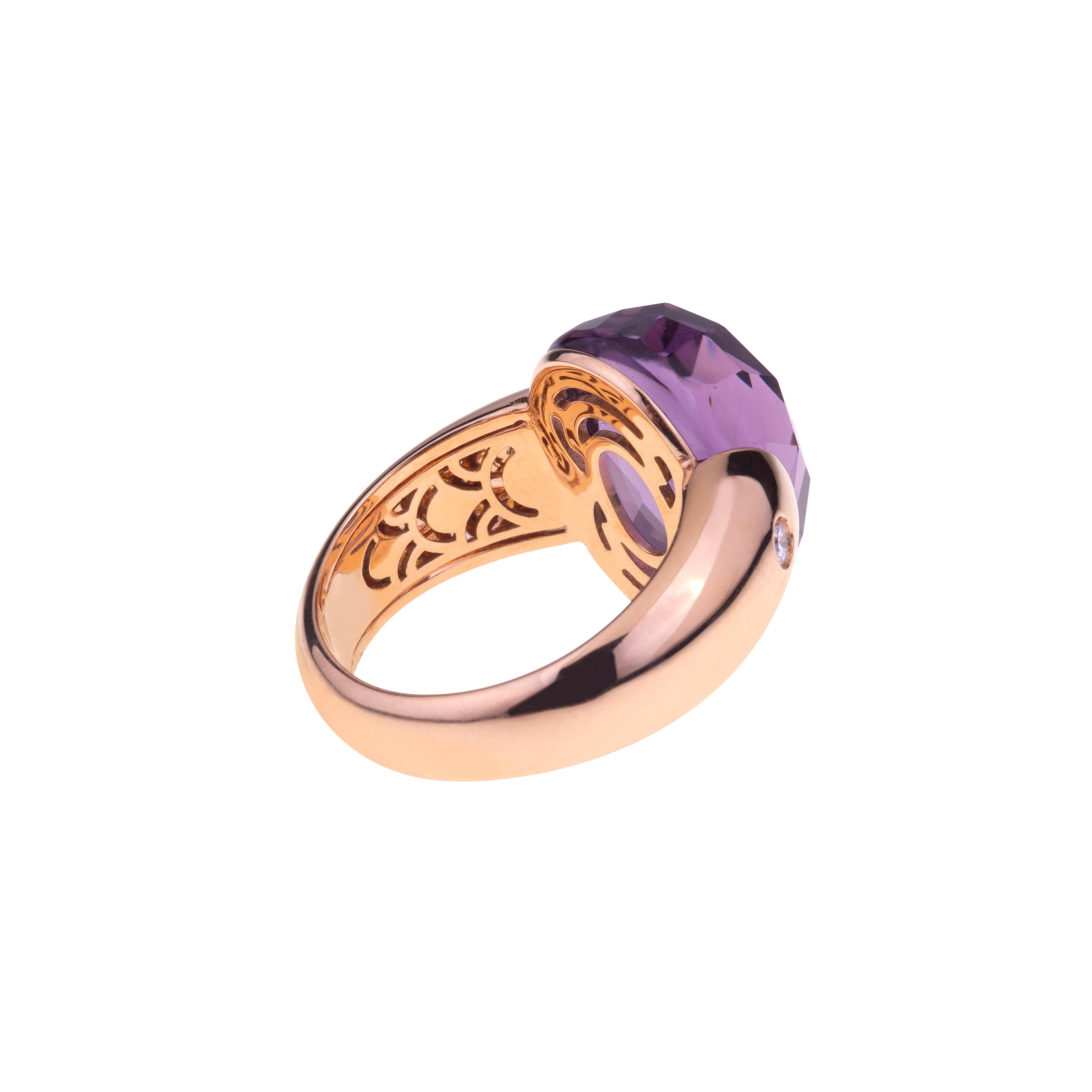 Women's Embrace Collection by Angeletti. Rose Gold Ring With Amethyst and Diamonds For Sale