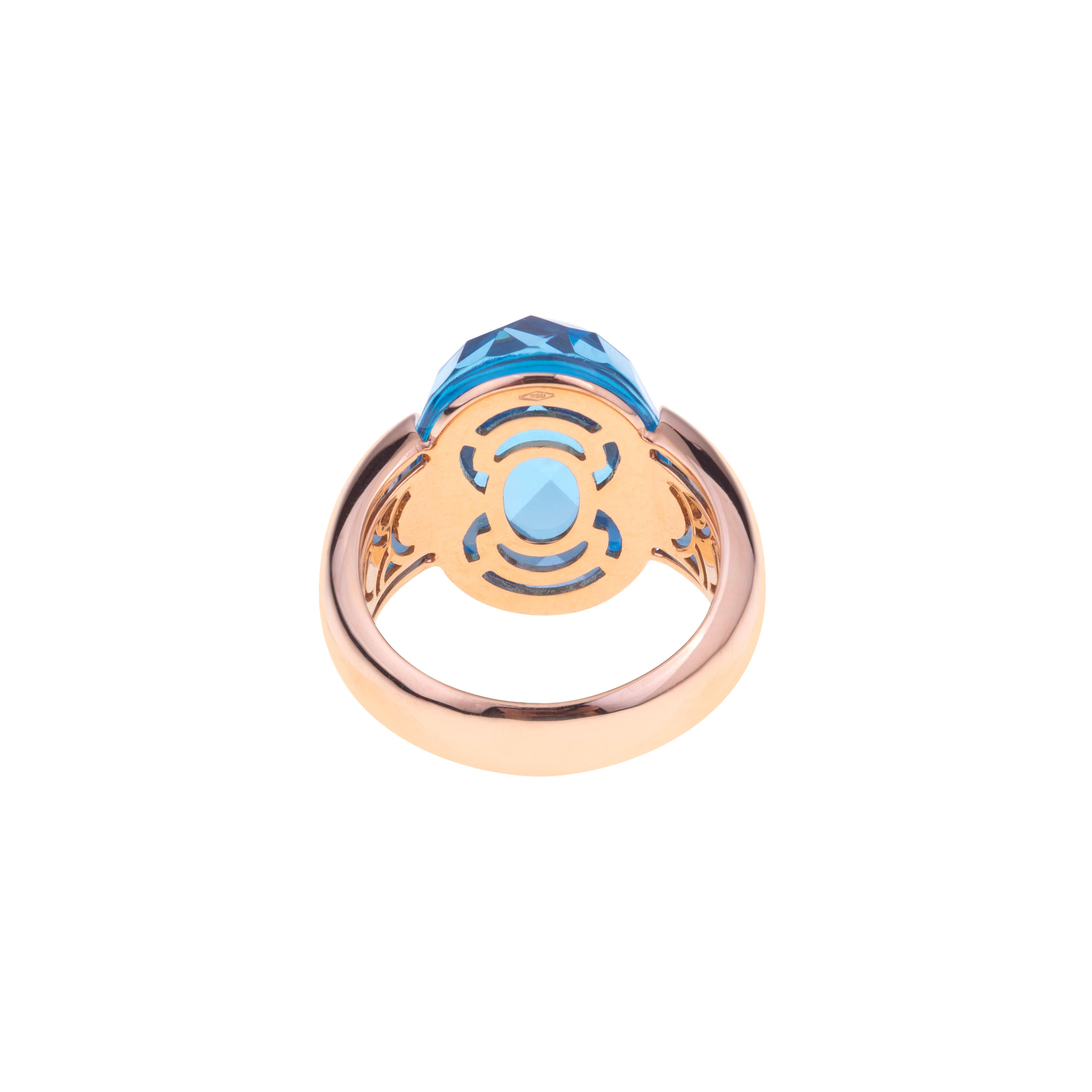 Briolette Cut Embrace Collection by Angeletti. Rose Gold Ring With Blue Topaz and Diamonds For Sale