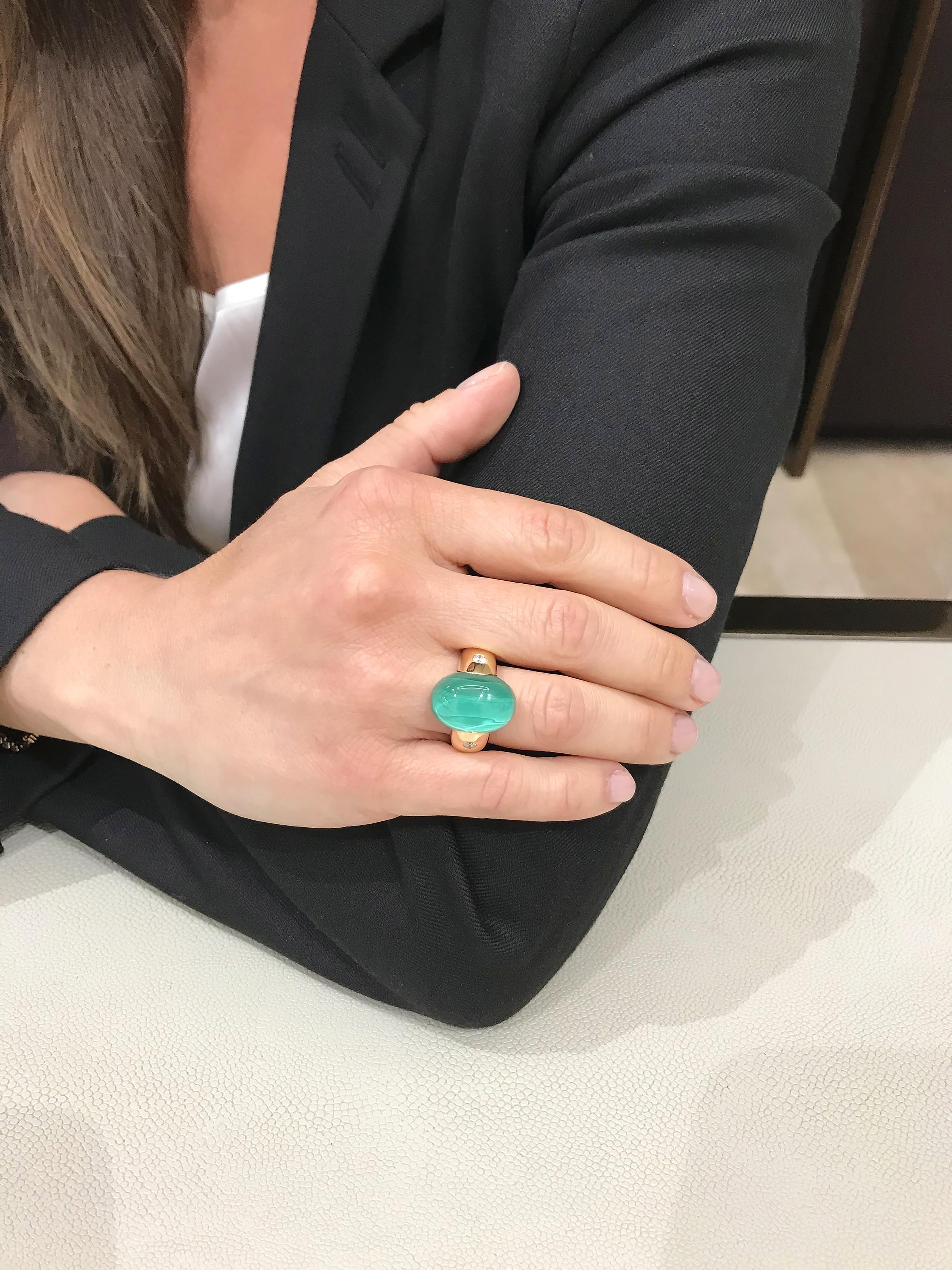 Modern Embrace Collection by Angeletti, Rose Gold Ring with Malachite and Diamonds For Sale
