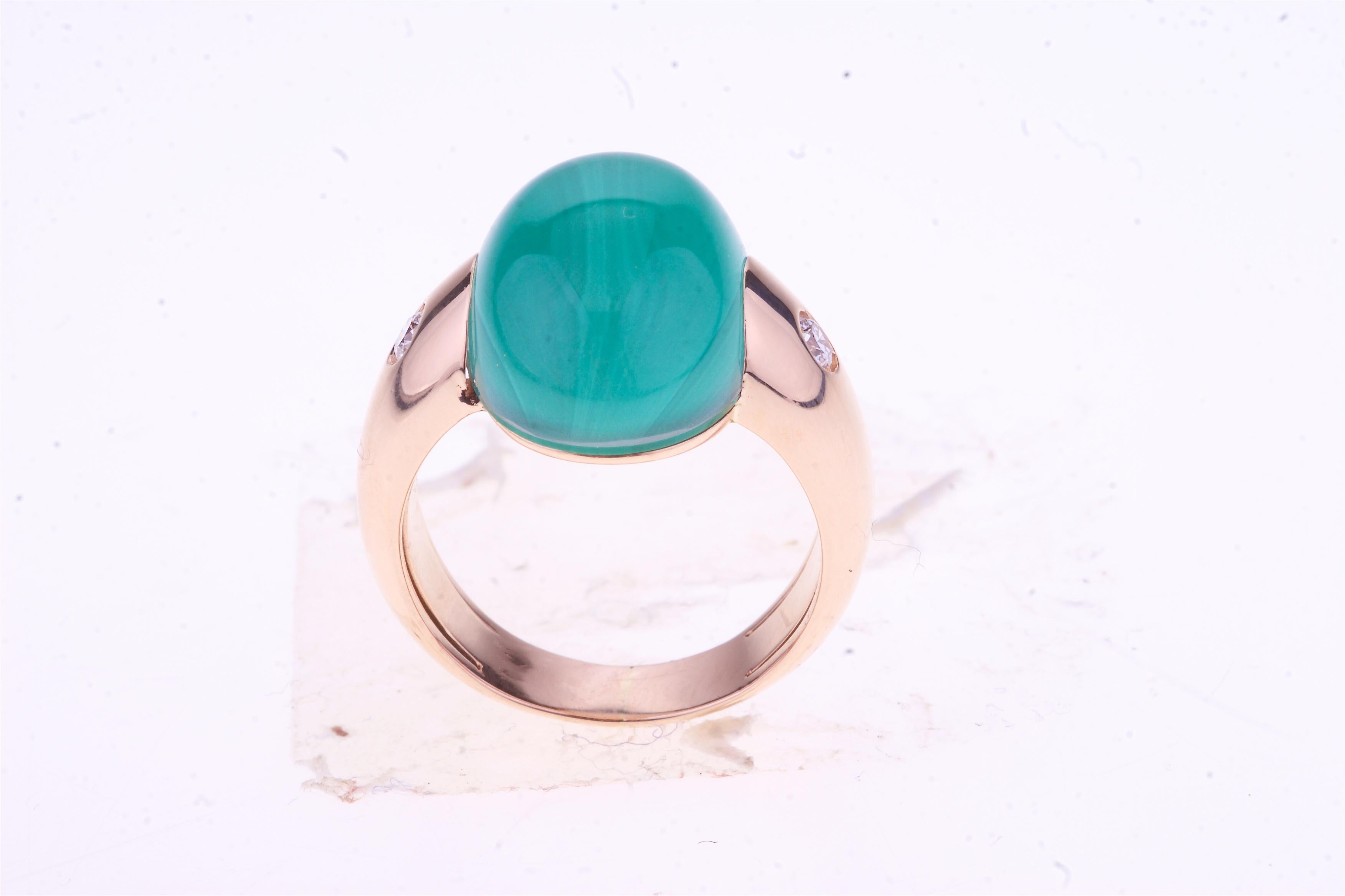 Women's Embrace Collection by Angeletti, Rose Gold Ring with Malachite and Diamonds For Sale