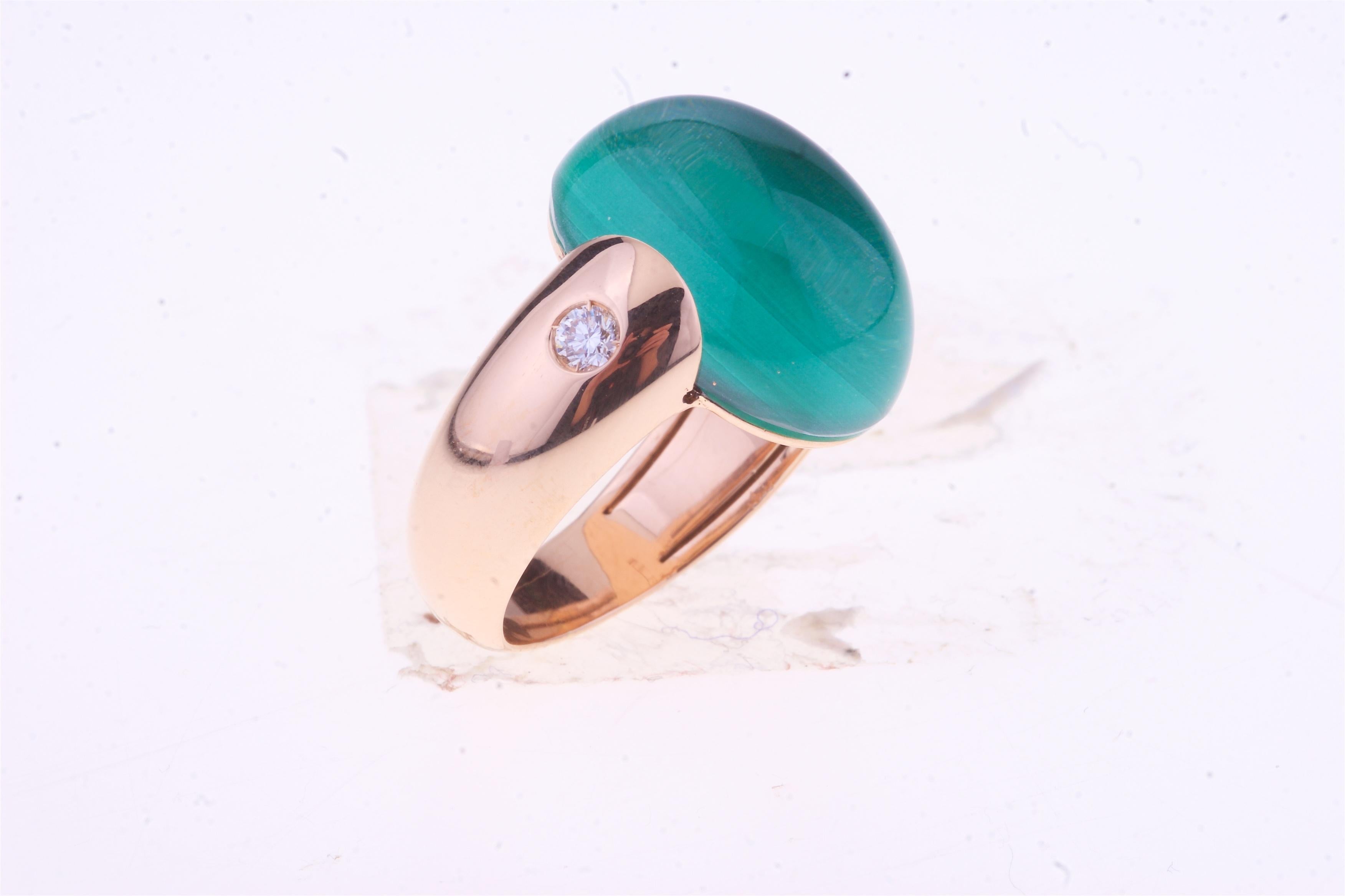 Embrace Collection by Angeletti, Rose Gold Ring with Malachite and Diamonds For Sale 1
