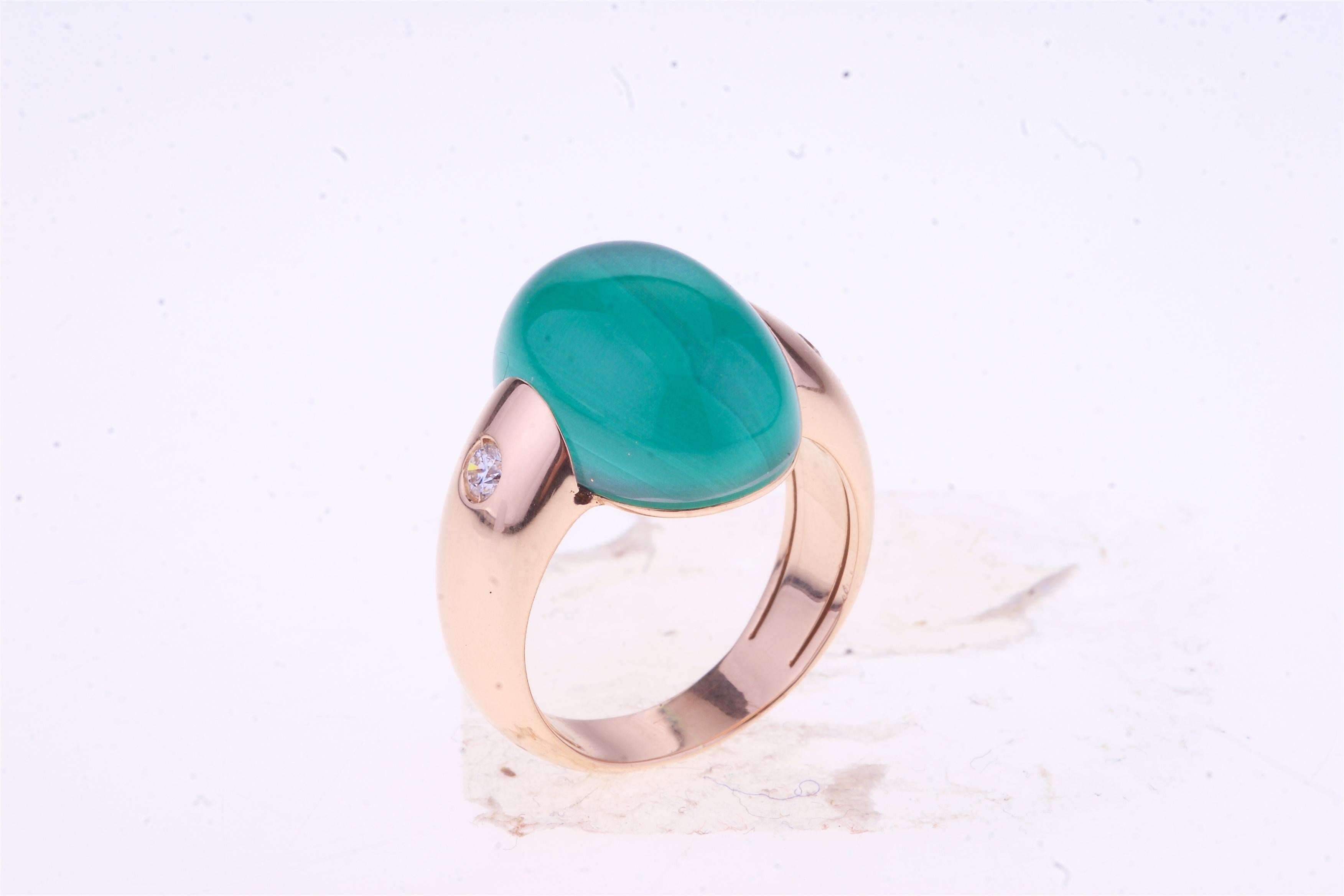 Embrace Collection by Angeletti, Rose Gold Ring with Malachite and Diamonds For Sale 2