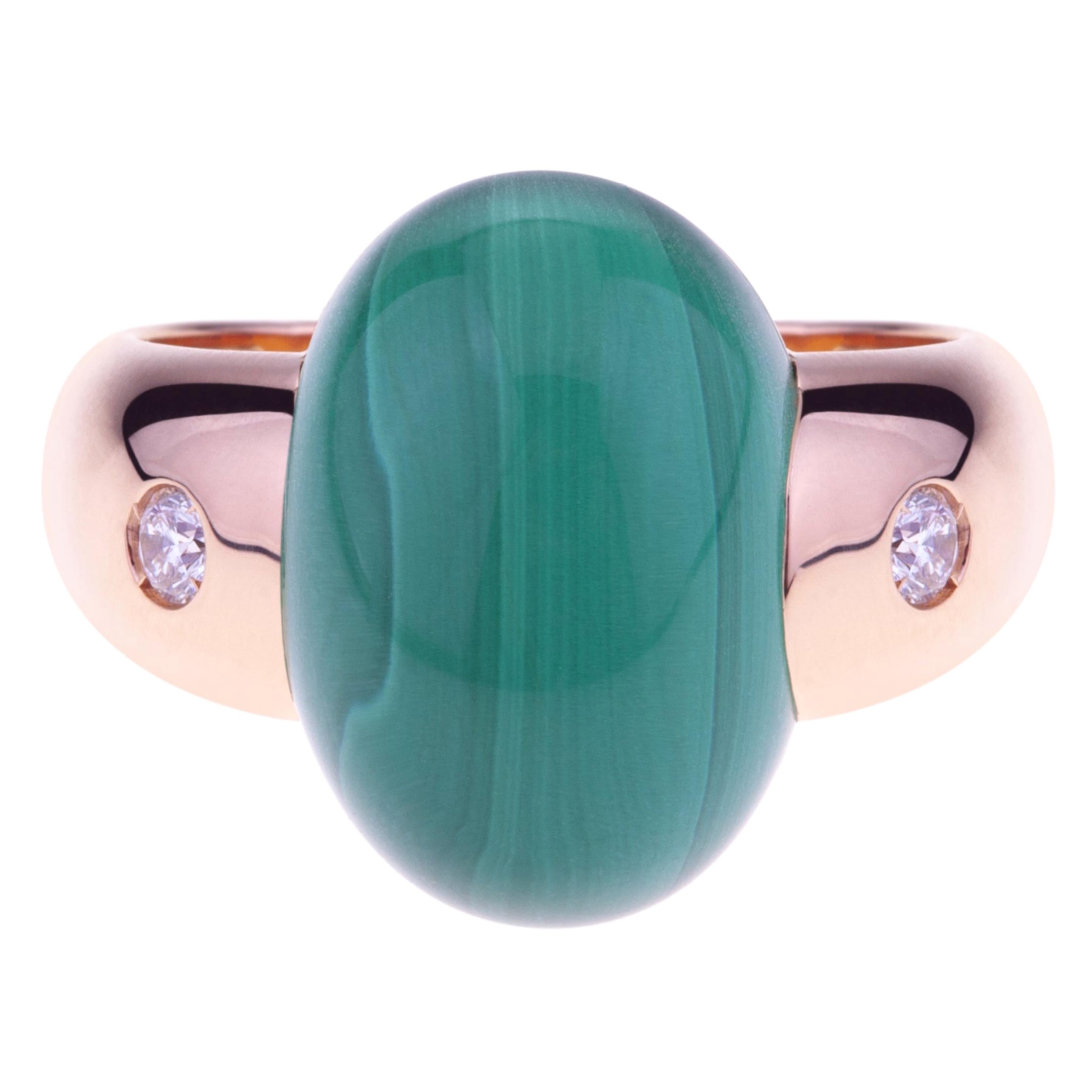 Embrace Collection by Angeletti, Rose Gold Ring with Malachite and Diamonds For Sale