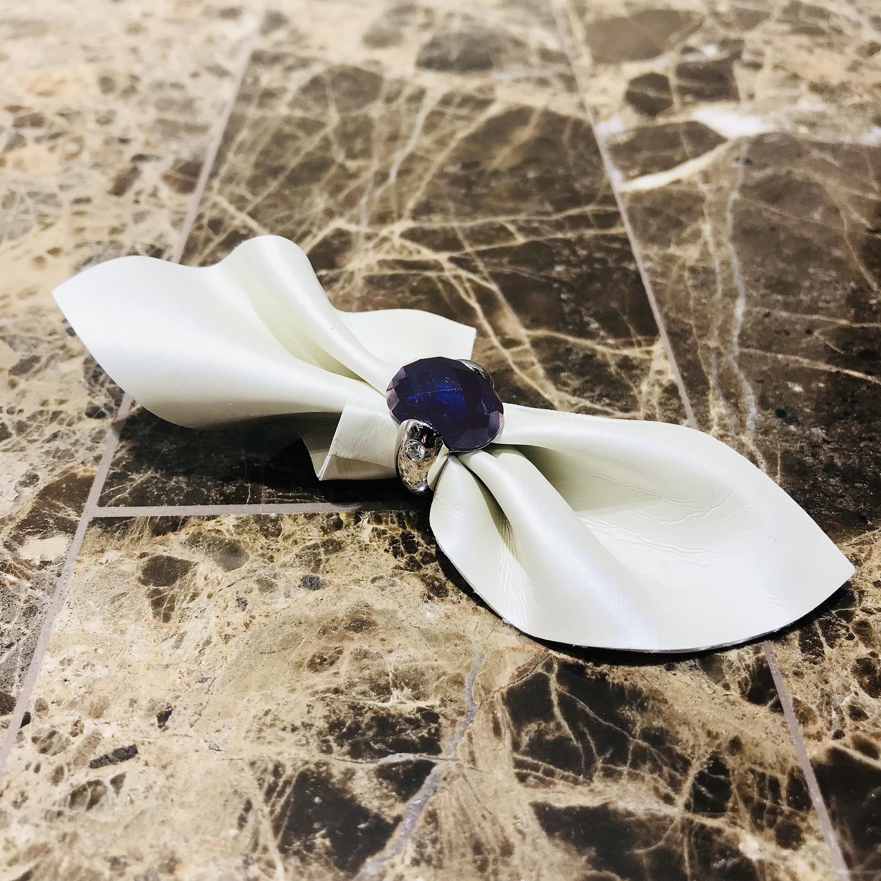 Briolette Cut Embrace Collection, White Gold Ring with Iolite and Diamonds For Sale