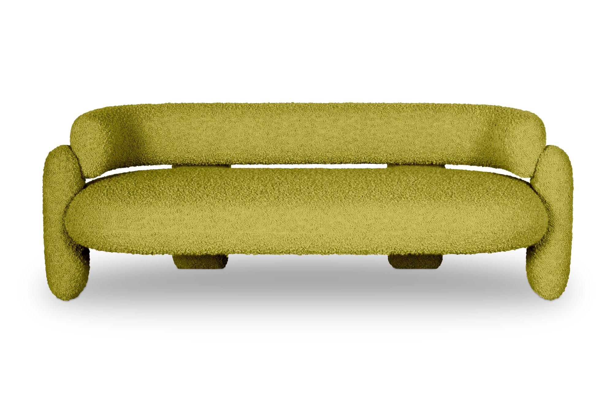Embrace cormo acacia sofa by Royal Stranger.
Dimensions: W 200 x H 70 x D 90 cm. Seat Height 47 cm.
Materials: Solid wood frame, foam, upholstery.
Available in other Royal Stranger’s fabrics and in COM. 

Embrace sofa is fond of neat lines. It