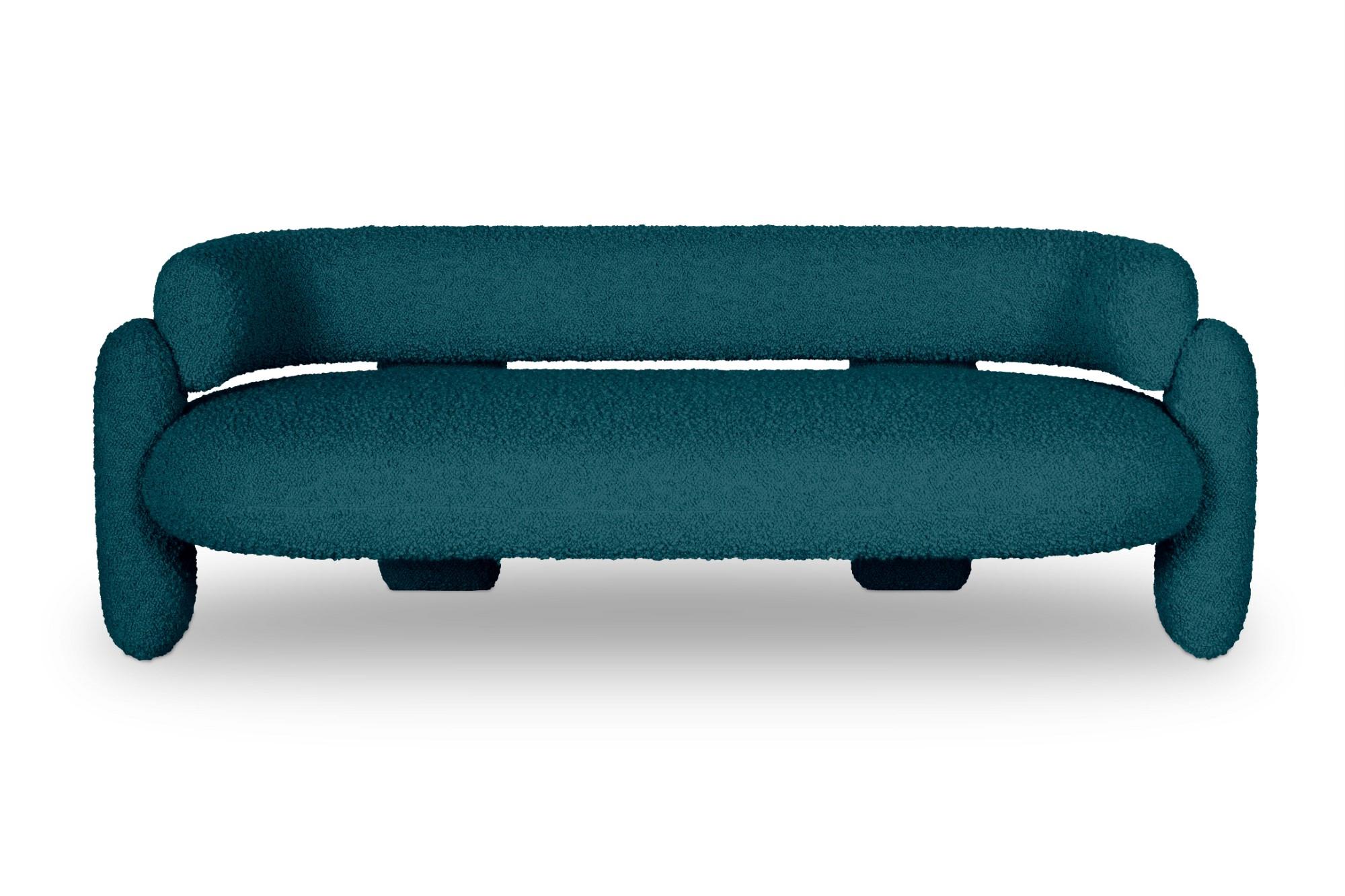 Embrace Cormo Azure Sofa by Royal Stranger.
Dimensions: W 200 x H 70 x D 90 cm. Seat Height 47 cm.
Materials: solid wood frame, foam, upholstery.
Available in other Royal Stranger’s fabrics and in COM.

Embrace Sofa is fond of neat lines. It