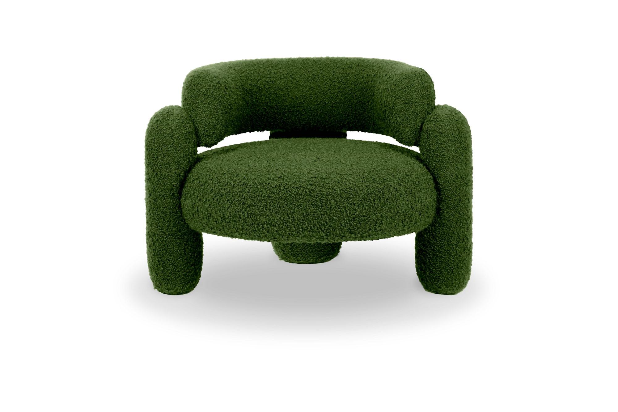 Embrace cormo emerald armchair by Royal Stranger
Dimensions: W 96 x D 85 x H 68 cm.
Different upholstery colors and finishes are available.
Materials: Upholstery.

Featuring an enfolding composition of geometrical shapes, the Embrace Armchair