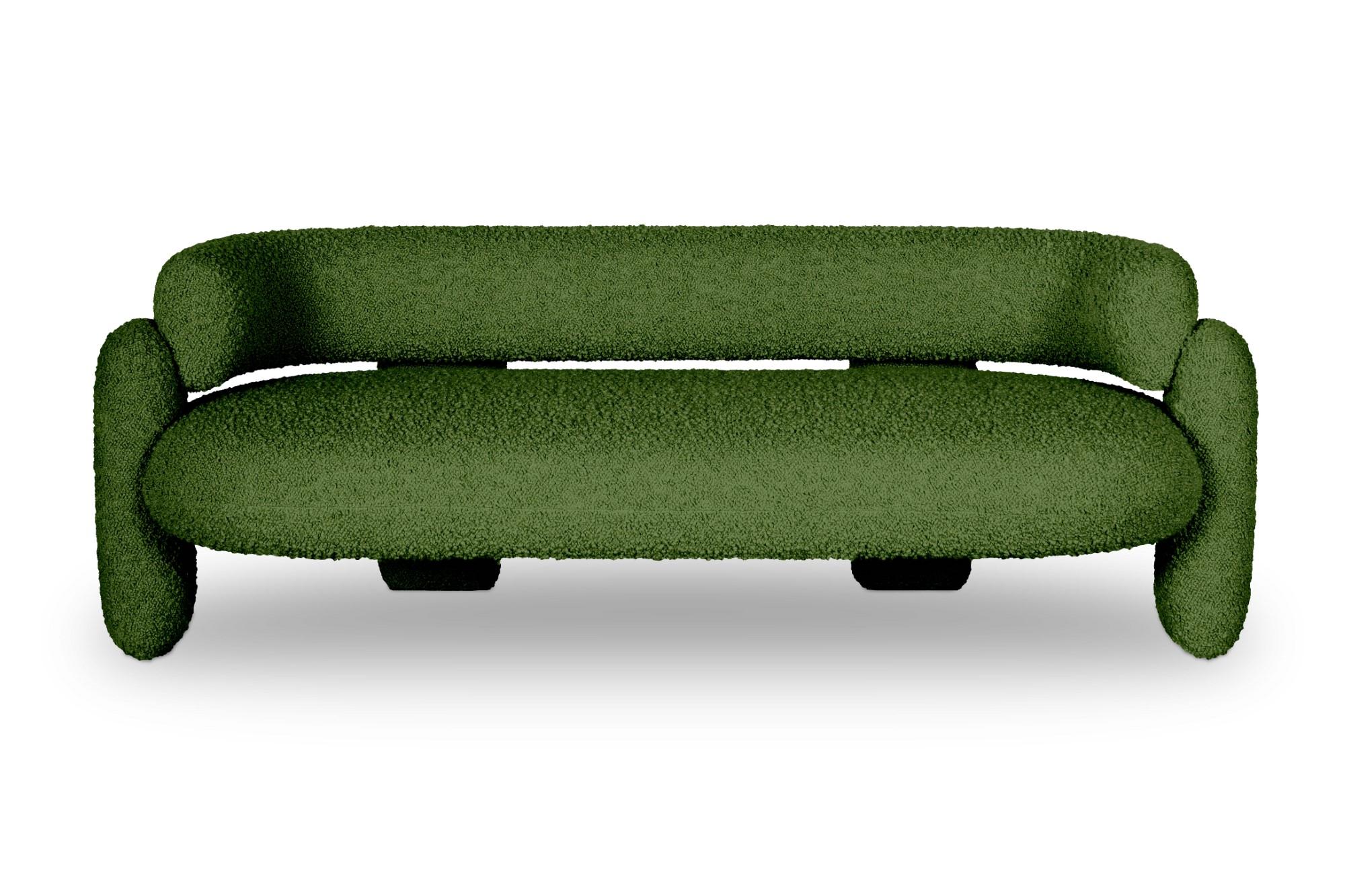 Embrace cormo emerald sofa by Royal Stranger
Dimensions: W 200 x H 70 x D 90 cm. Seat Height 47 cm.
Materials: Solid wood frame, foam, upholstery.
Available in other Royal Stranger’s fabrics and in COM.

Embrace sofa is fond of neat lines. It