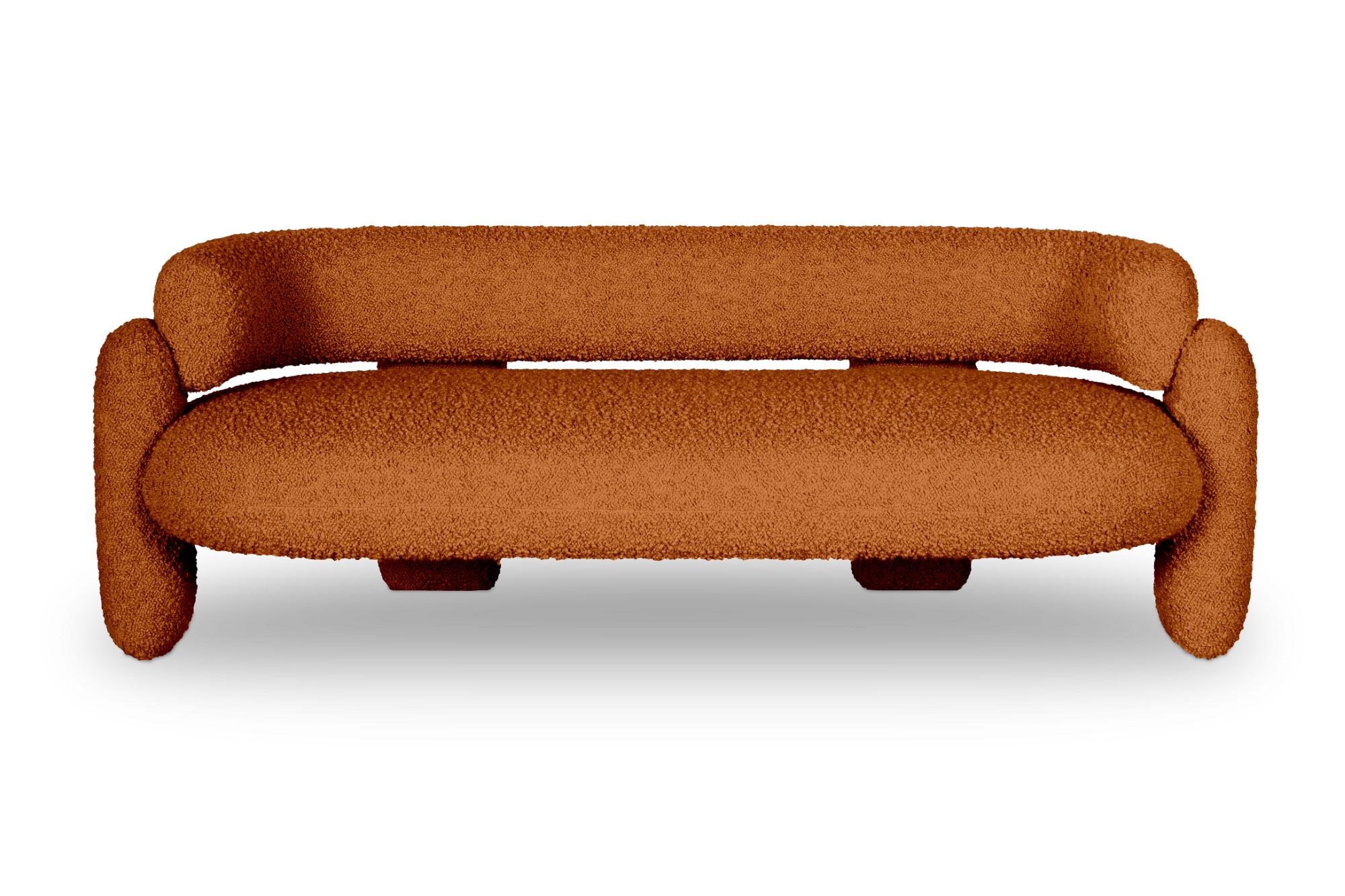 Embrace cormo persimmon sofa by Royal Stranger
Dimensions: W 200 x H 70 x D 90 cm. Seat Height 47 cm.
Materials: solid wood frame, foam, upholstery.
Available in other Royal Stranger’s fabrics and in COM.

Embrace Sofa is fond of neat lines. It