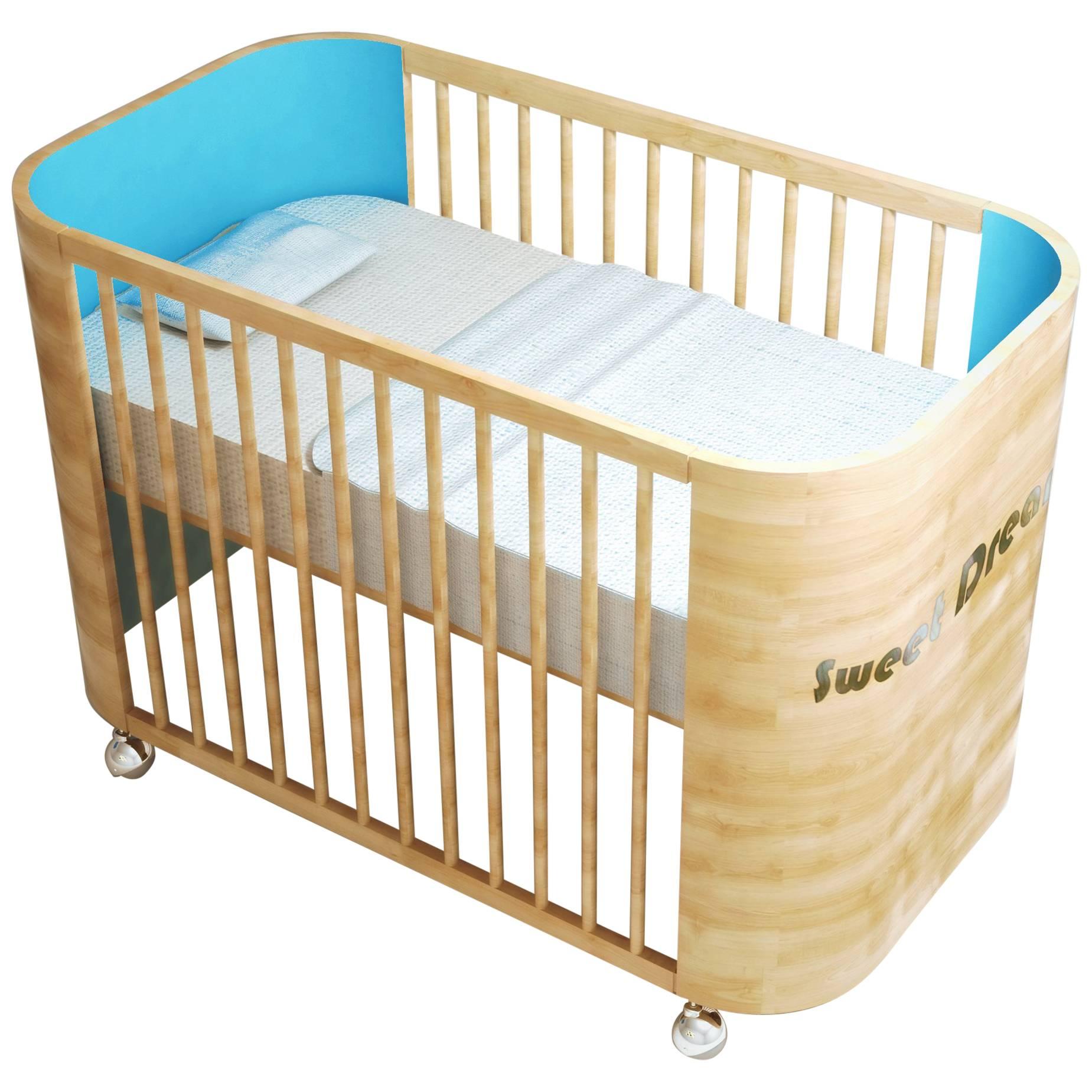 Embrace Dreams Crib in Beechwood and Turquoise by Misk Nursery For Sale