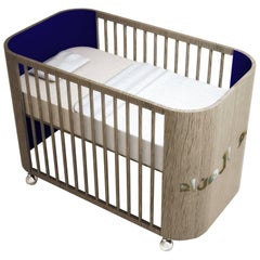 Embrace Dreams Crib in French Grey Wood and Navy Blue by MISK Nursery