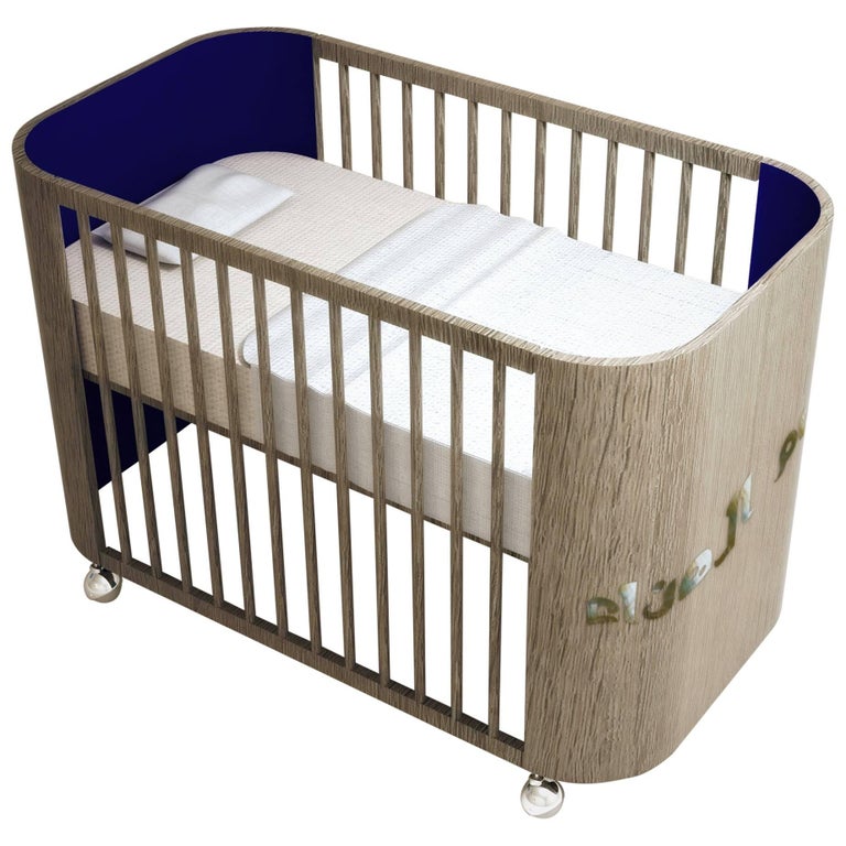 Embrace Dreams Crib In French Grey Wood And Navy Blue By Misk