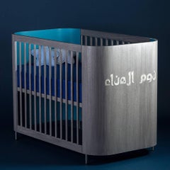 Embrace Dreams Crib in French Grey Wood and Turquoise by Misk Nursery