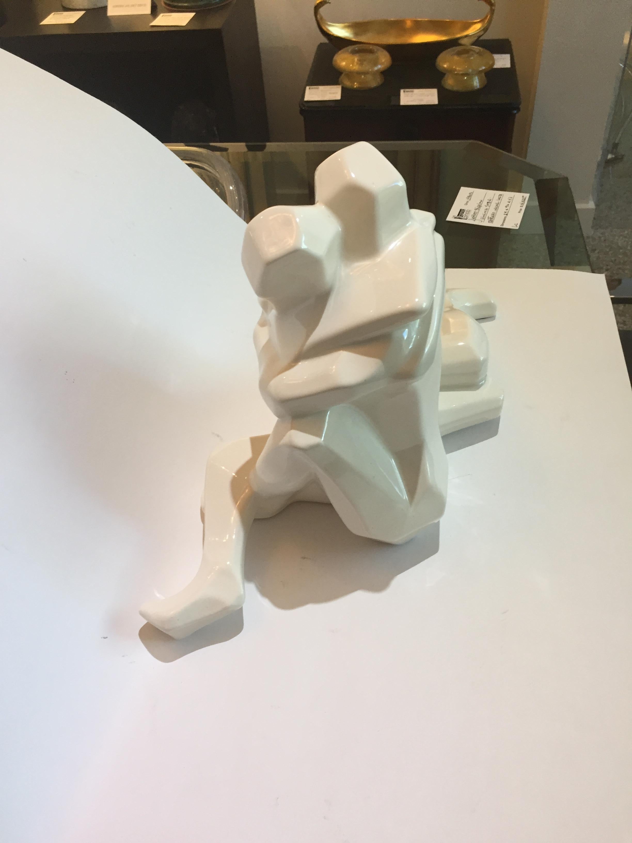 Molded Embrace Figure in White Glazed Ceramic by Jaru