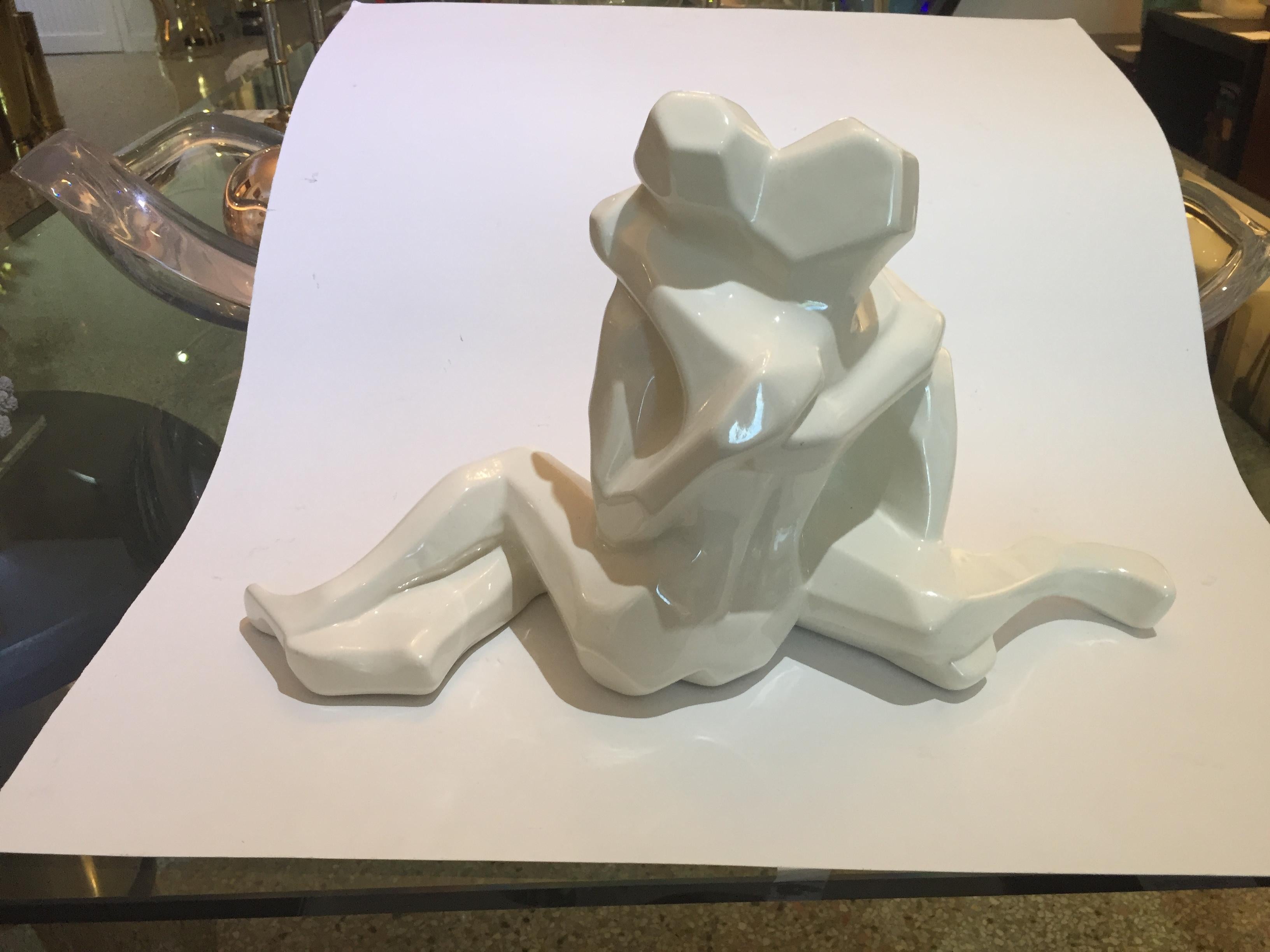 Embrace Figure in White Glazed Ceramic by Jaru In Good Condition In West Palm Beach, FL