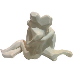 Embrace Figure in White Glazed Ceramic by Jaru